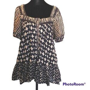 Free People Hearts Desire Printed Tunic Dress Black/Tan Size S